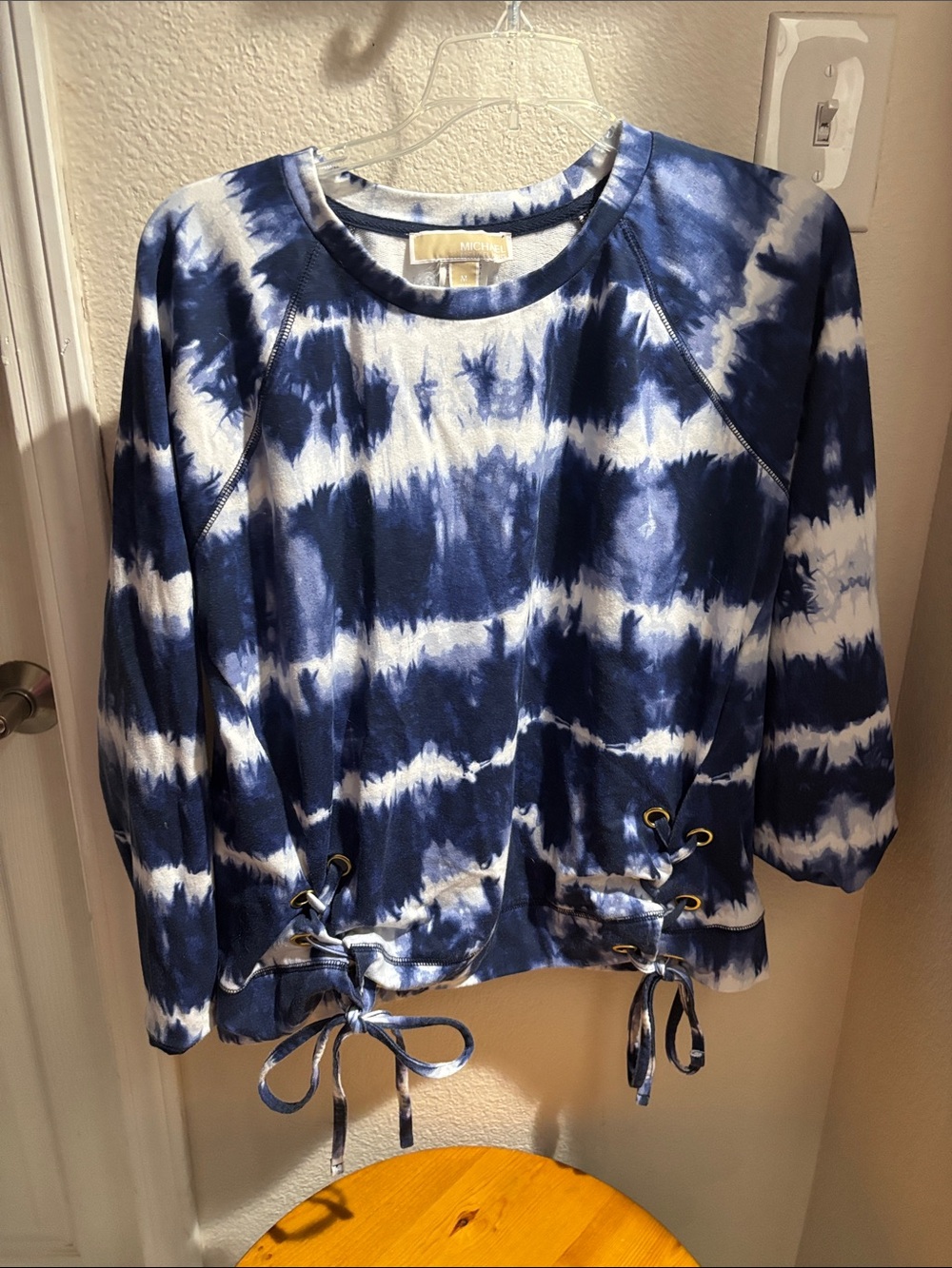 Michael Kors Tie-Dye Navy and White Lace-Up Pullover Top M